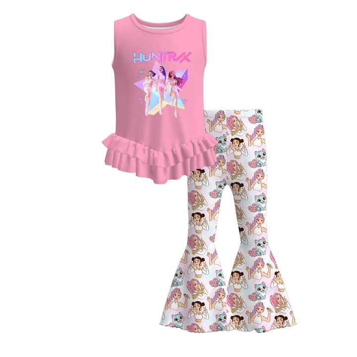 Girls' KDH K-pop inspired Sleeveless lace top&flared pants set