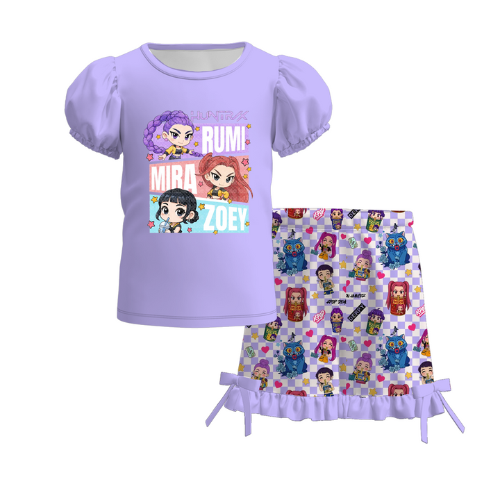 Girls' KDH K-pop inspired top&lace bow short 2pcs set