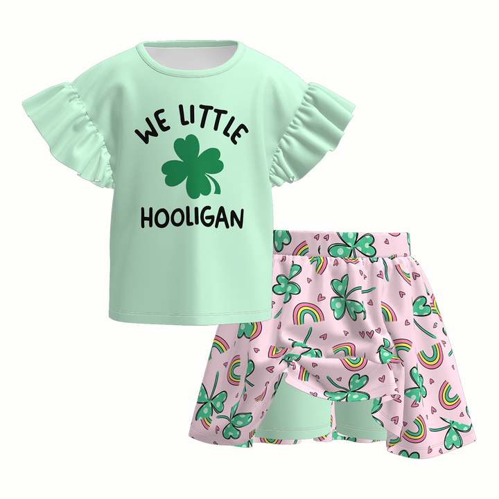St. Patrick's Day short sleeve top&Skort 2pcs set
