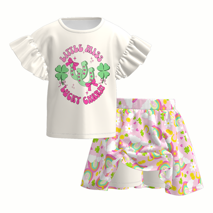 St. Patrick's Day short sleeve top&Skort 2pcs set