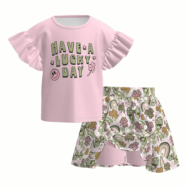 St. Patrick's Day short sleeve top&Skort 2pcs set