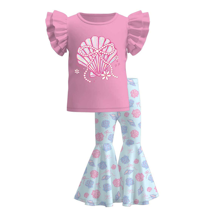 Ocean Dream shell printed top&bell pant set for girls