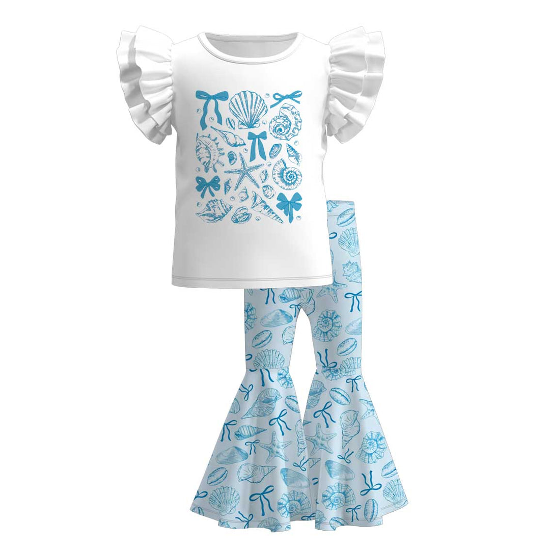 Ocean Dream shell printed top&bell pant set for girls