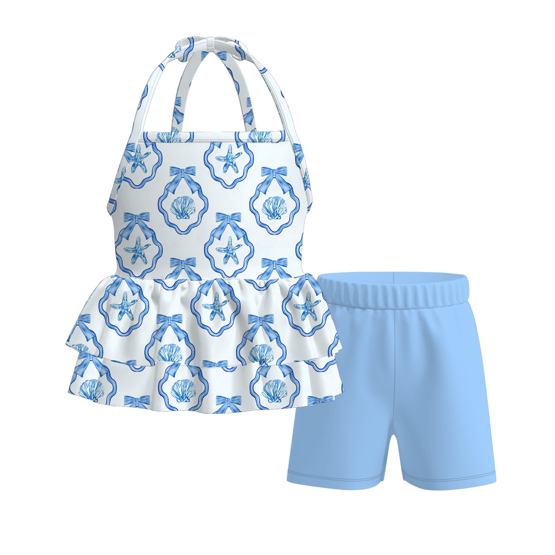 Deepsea dream summer halter neck tie top&bell pant set for girls