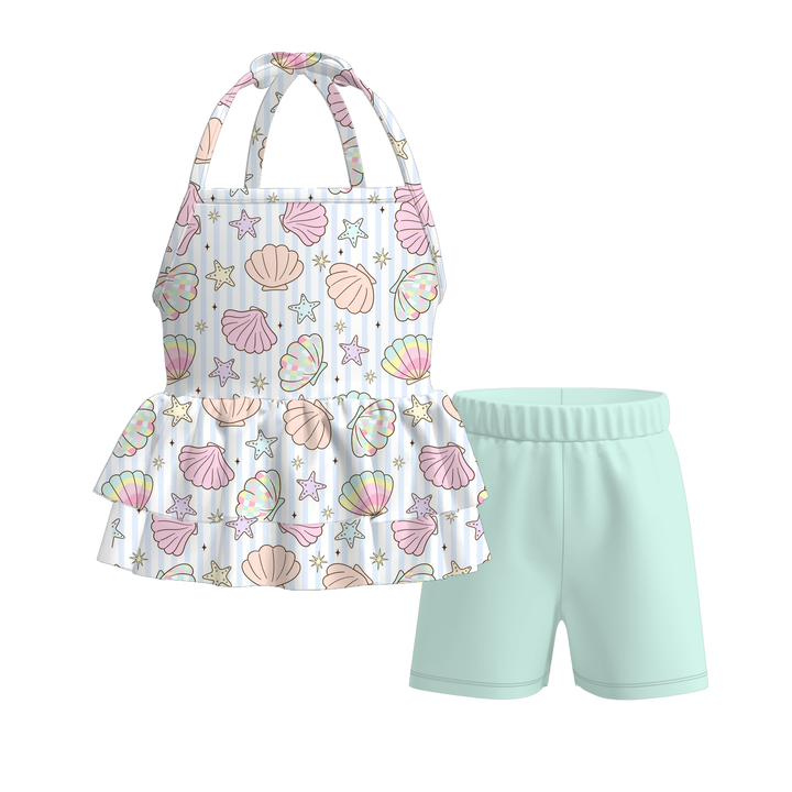 Deepsea dream summer halter neck tie top&bell pant set for girls