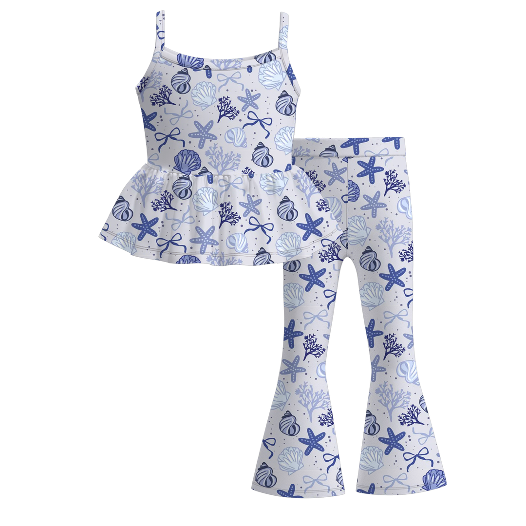 Deepsea dream summer tank top&bell pant set for girls