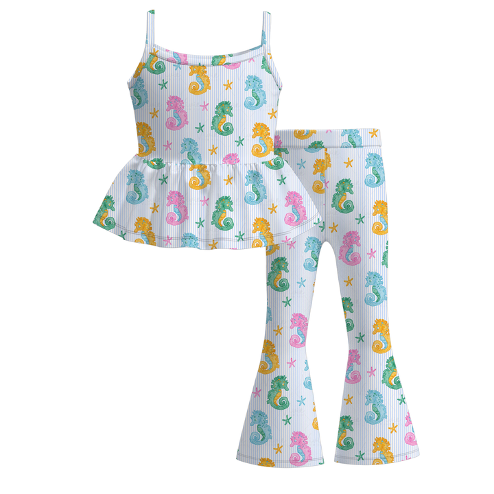 Deepsea dream summer tank top&bell pant set for girls