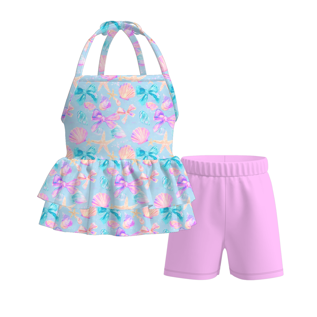 Deepsea dream summer halter neck tie top&bell pant set for girls