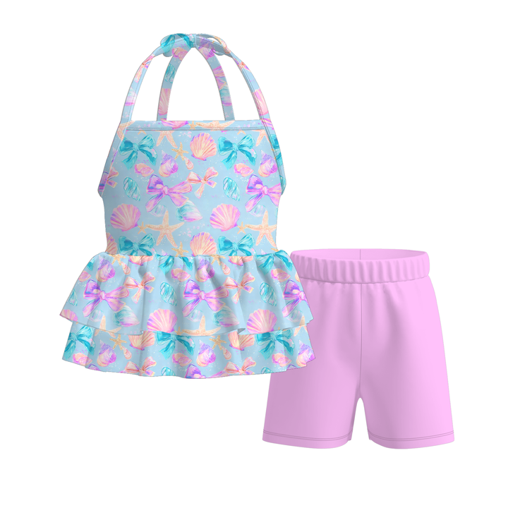 Deepsea dream summer halter neck tie top&bell pant set for girls