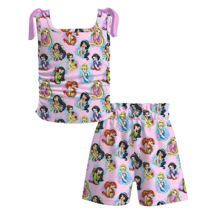 Girls princess inspired printed tank top&short set