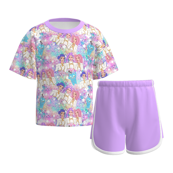Girls k-pop short-sleeved top&shorts sport set