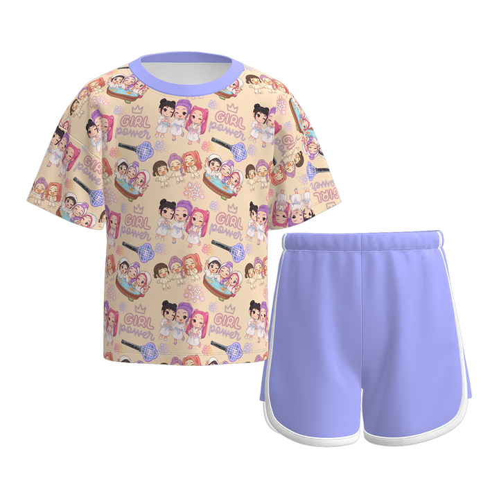 Girls k-pop short-sleeved top&shorts sport set