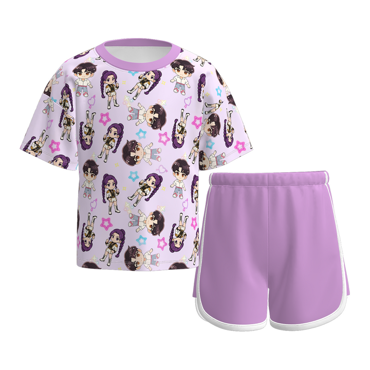Girls k-pop short-sleeved top&shorts sport set