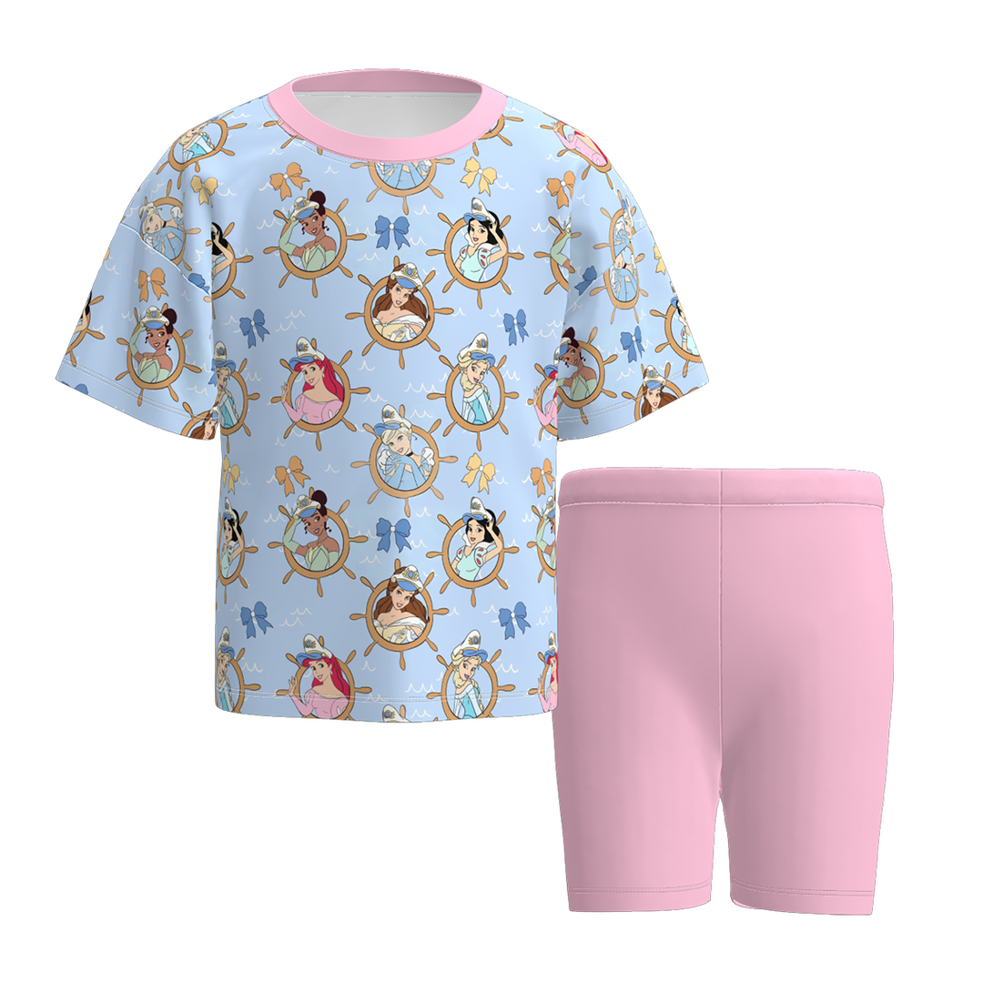 Girls' princess navy themed printed summer dress sibling outfits
