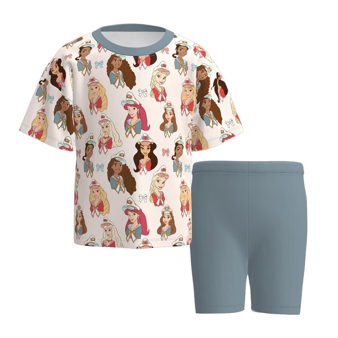 Girls' princess navy themed printed summer dress sibling outfits