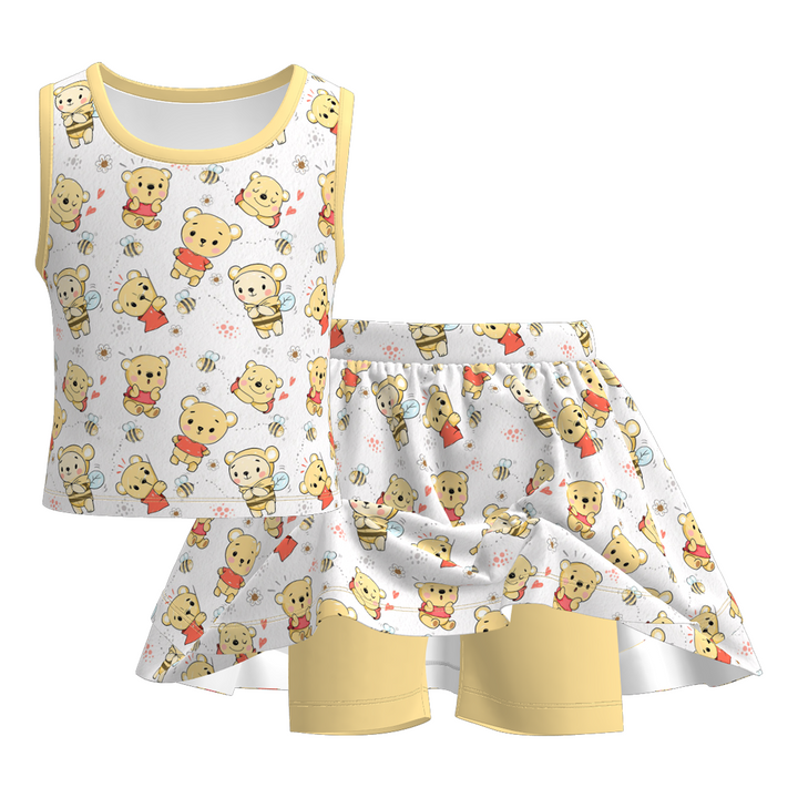 Girls' winnie the pooh printed summer dress sibling outfits