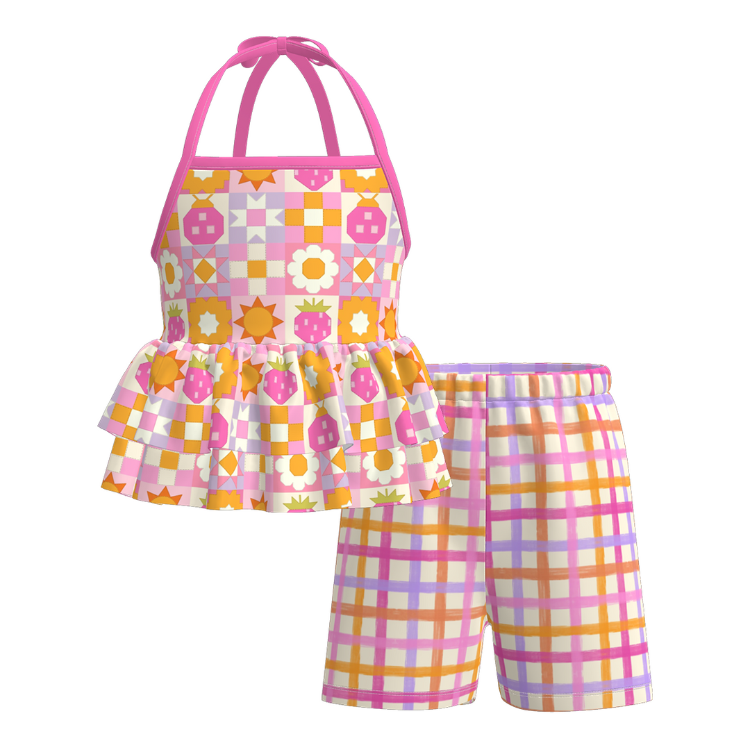 Girls' pastel flowers printed floral ruffle dress sibling outfits