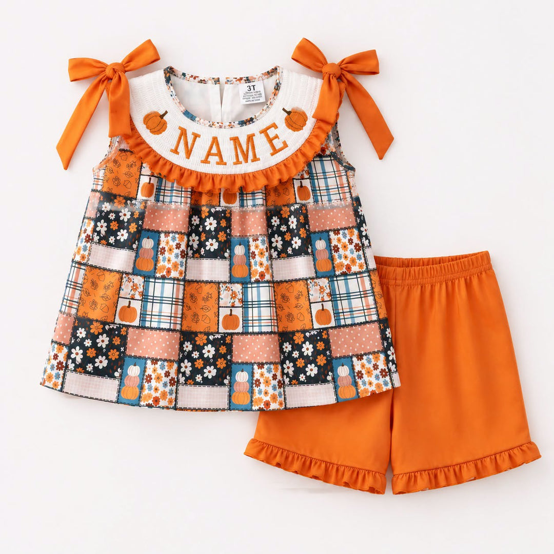 Custom Embroidered Name Girls Halloween Smocked Outfit