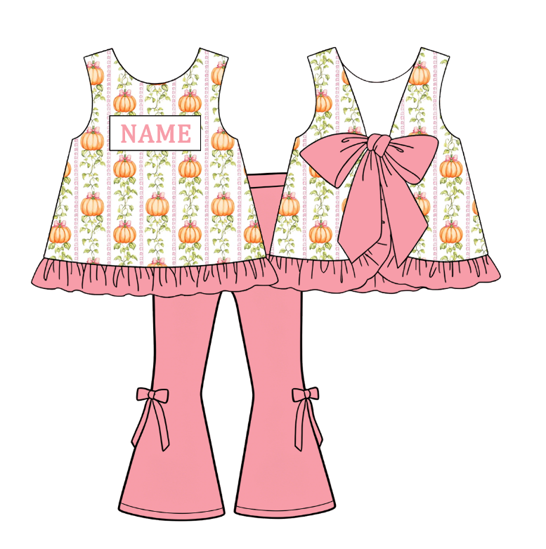 Custom Embroidered Name-Pink Pumpkin Bow Dress Romper Series