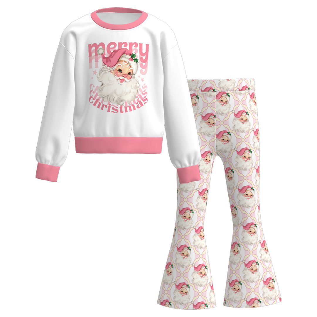 Christmas Cute Santa Printed Long Sleeve Top&Bell Pant set