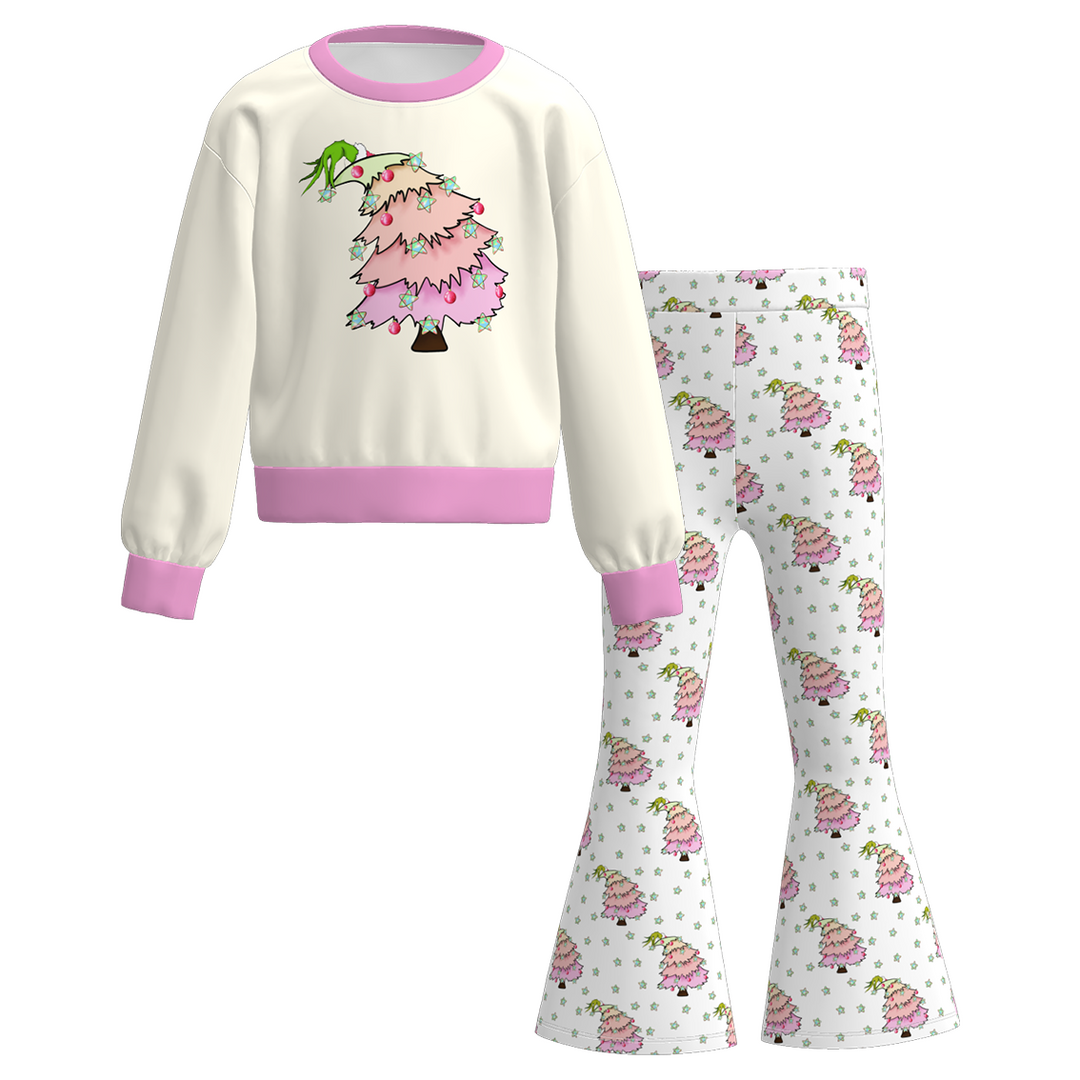 Christmas Cute Santa Printed Long Sleeve Top&Bell Pant set
