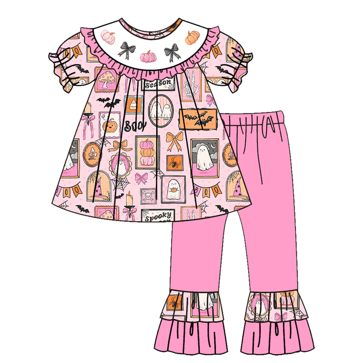 Halloween cute pink embroidery dress holiday sisters outfits