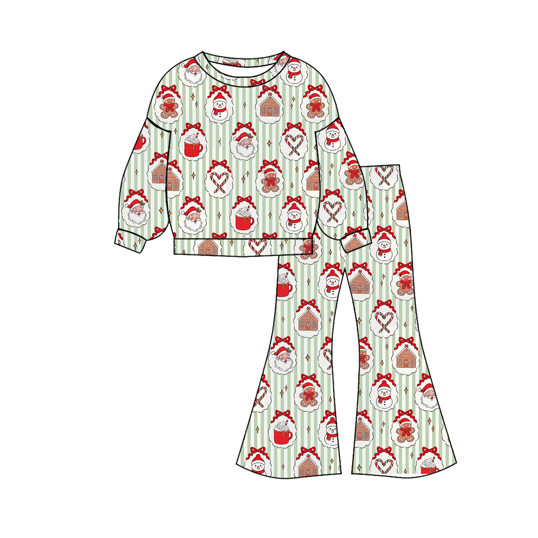 Girls Christmas Print Sweatshirt&Flare Pants 2PCS Set