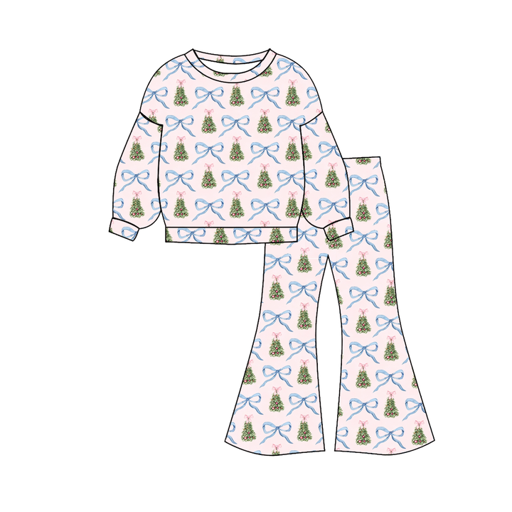 Girls Christmas Print Sweatshirt&Flare Pants 2PCS Set