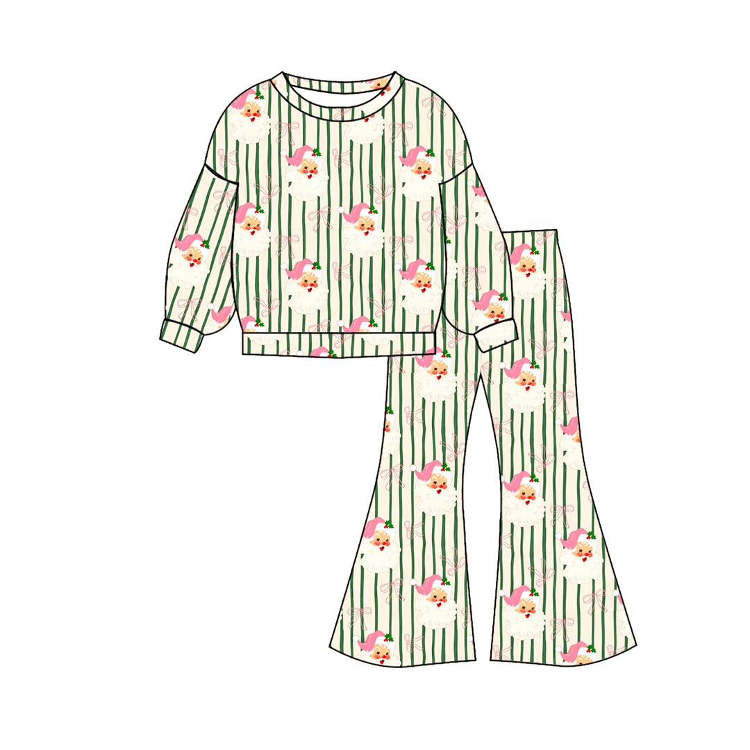 Girls Christmas Print Sweatshirt&Flare Pants 2PCS Set