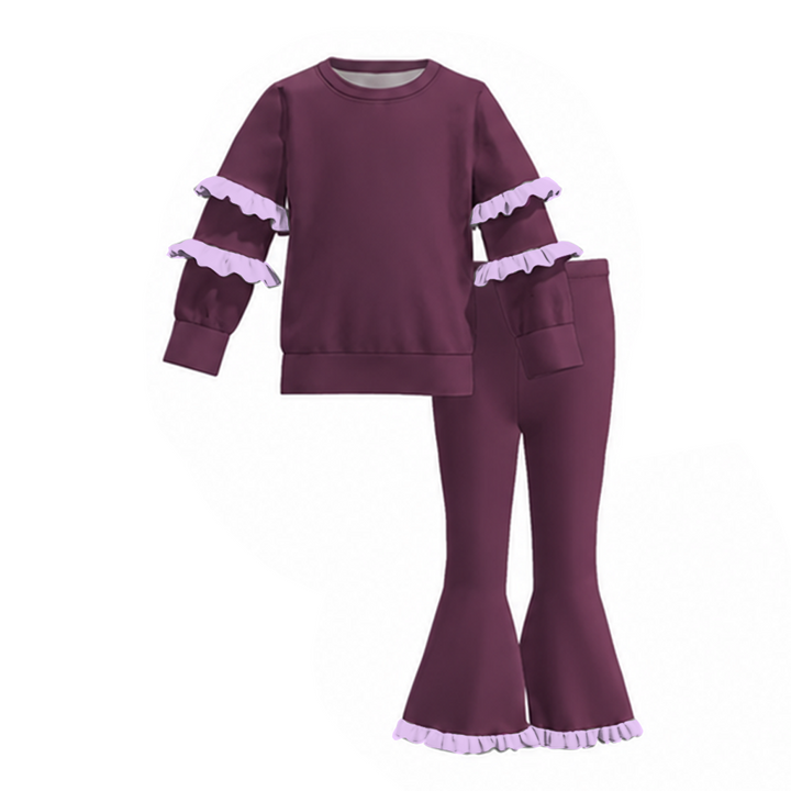 Girls Ruffle Long Sleeve Top & Flare Pants Set