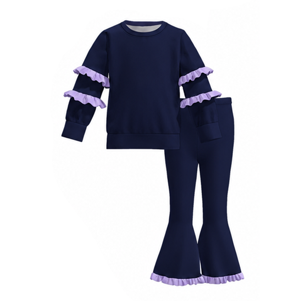 Girls Ruffle Long Sleeve Top & Flare Pants Set