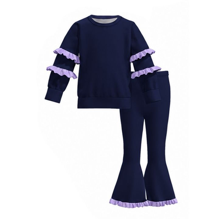 Girls Ruffle Long Sleeve Top & Flare Pants Set