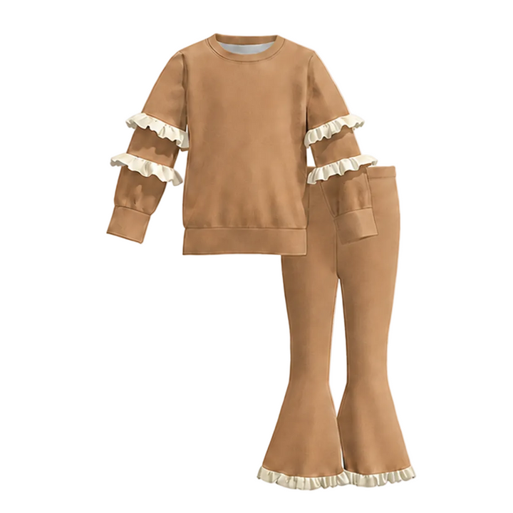 Girls Ruffle Long Sleeve Top & Flare Pants Set