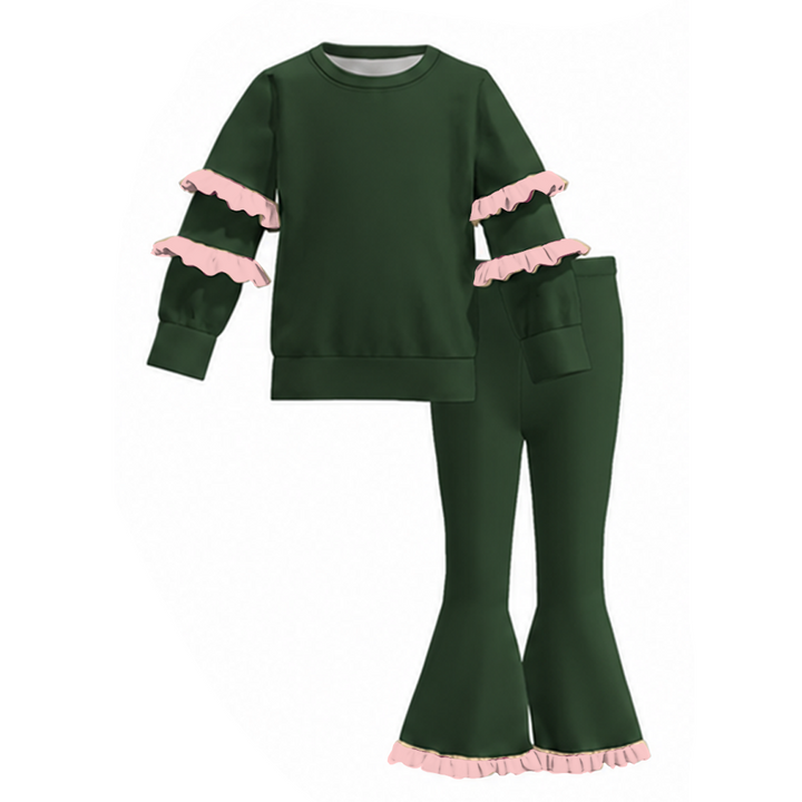 Girls Ruffle Long Sleeve Top & Flare Pants Set