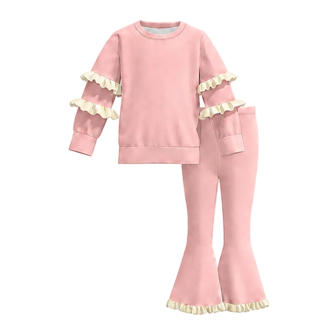 Girls Ruffle Long Sleeve Top & Flare Pants Set