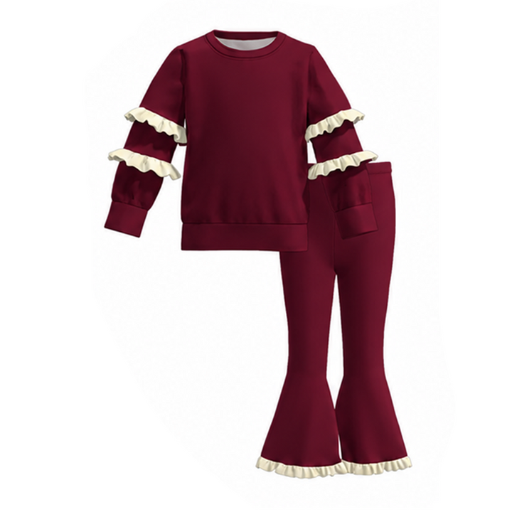 Girls Ruffle Long Sleeve Top & Flare Pants Set