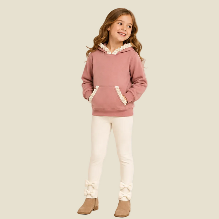 Girls Ruffle Trim Hoodie & Bow Leggings 2PCS Outfit