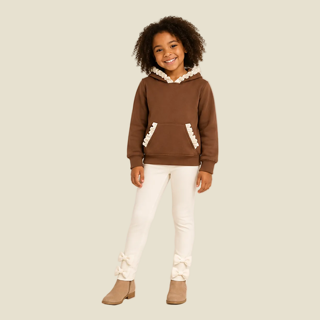 Girls Ruffle Trim Hoodie & Bow Leggings 2PCS Outfit