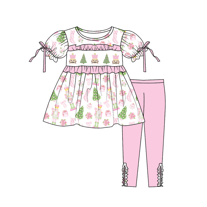 Personalized Christmas Nutcracker pink embroidery dress holiday sisters outfits