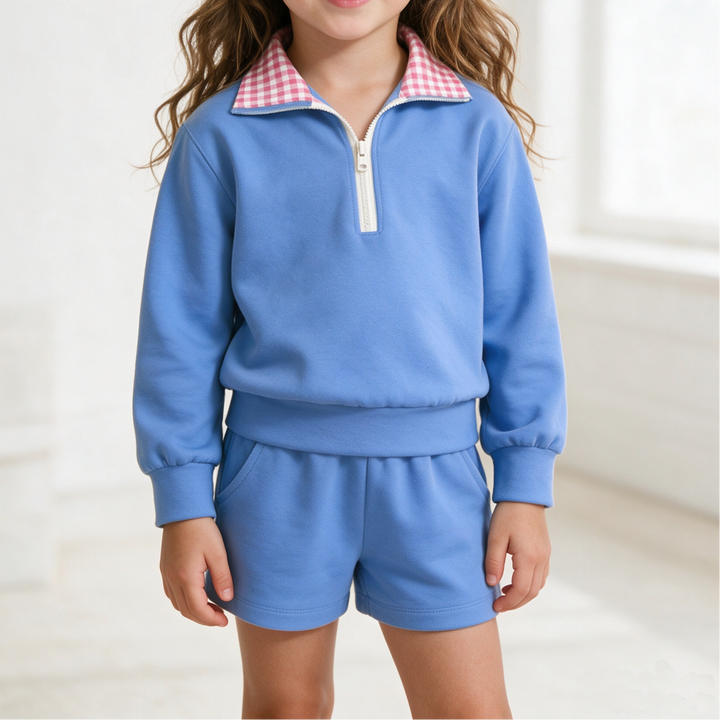 Personalized Custom Girls Half Zip Sweatshirt & Shorts Set