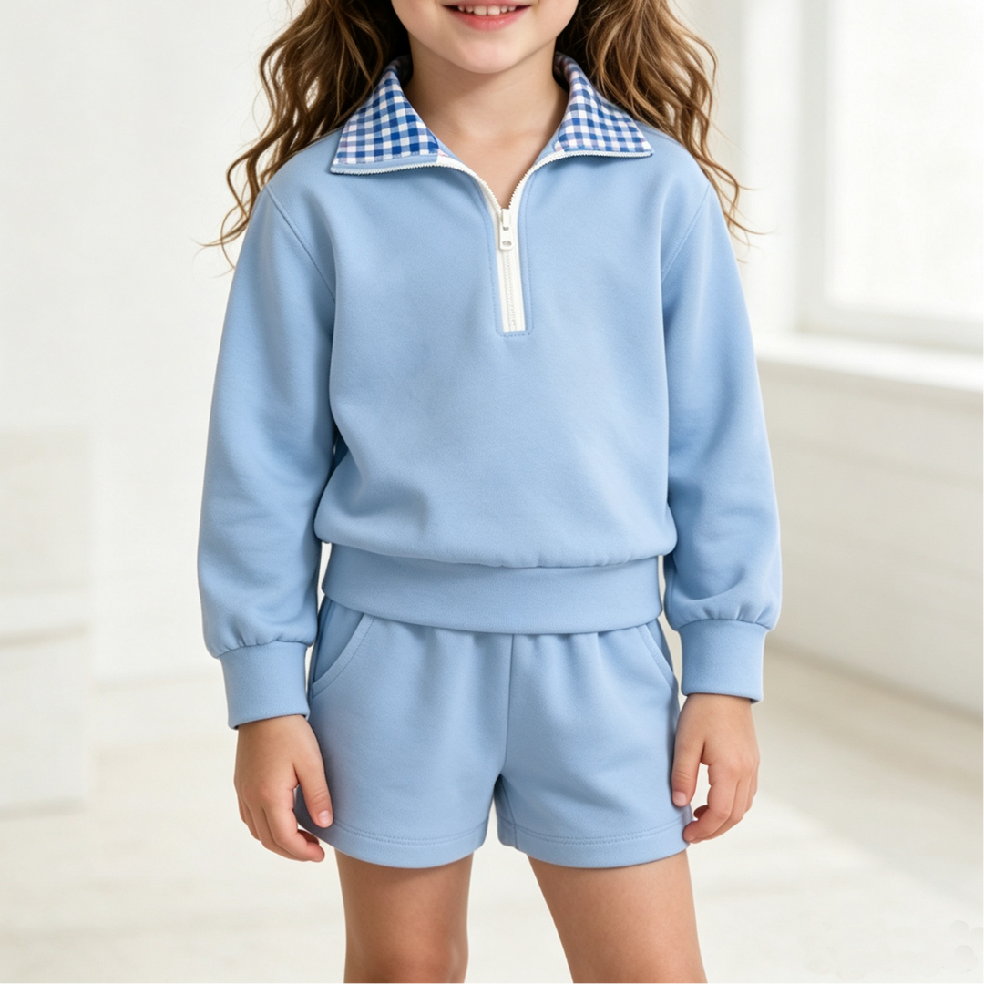 Personalized Custom Girls Half Zip Sweatshirt & Shorts Set
