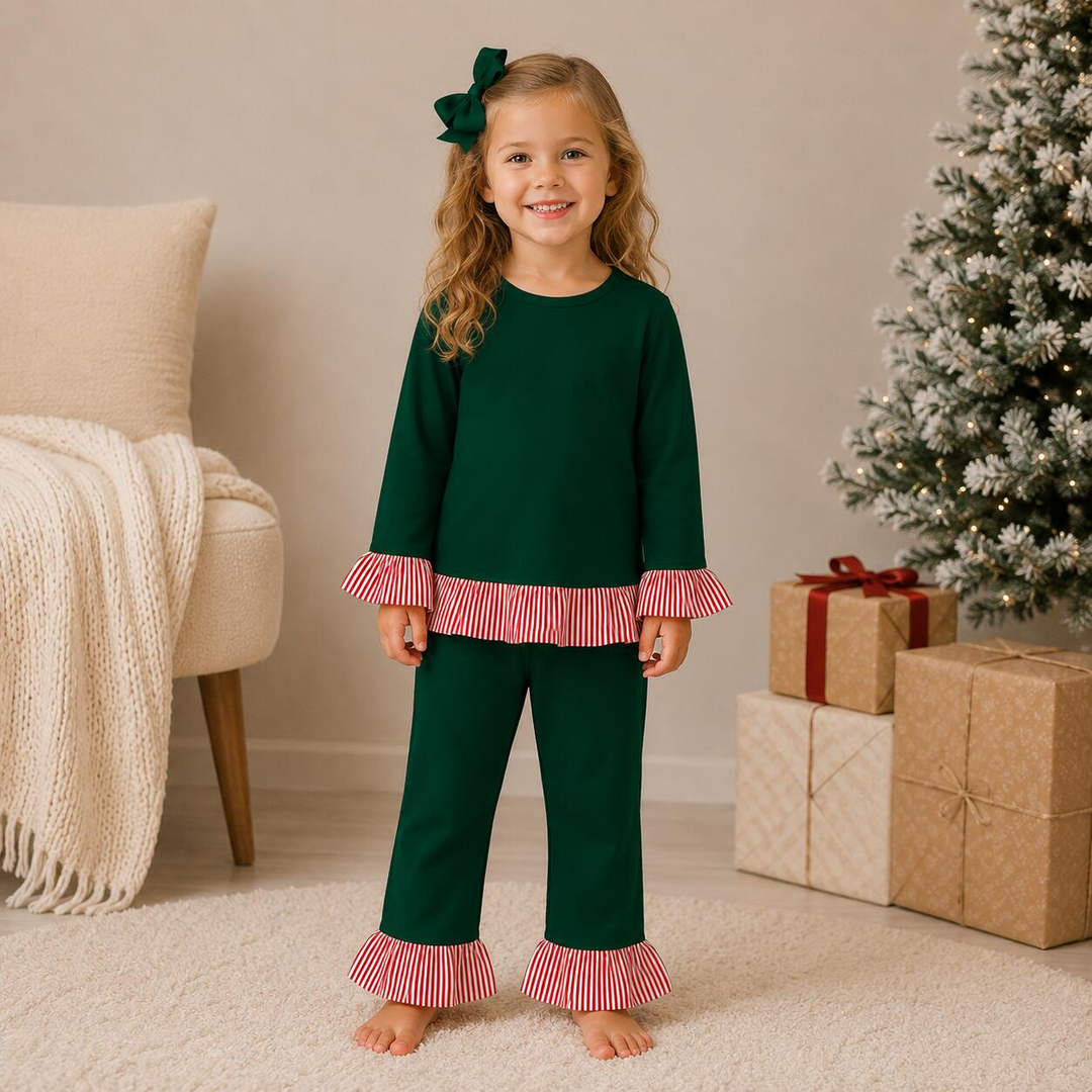 Girls Soft Christmas Loungewear Pajamas Set