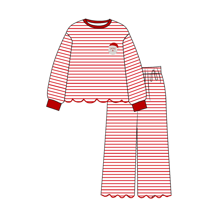 Christmas Red Stripe Santa Embroidery Sibling Matching Outfits Collection