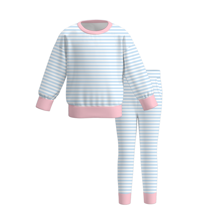 Girls Striped Long‑Sleeve Sweatshirt & Leggings 2PCS Outfit Set