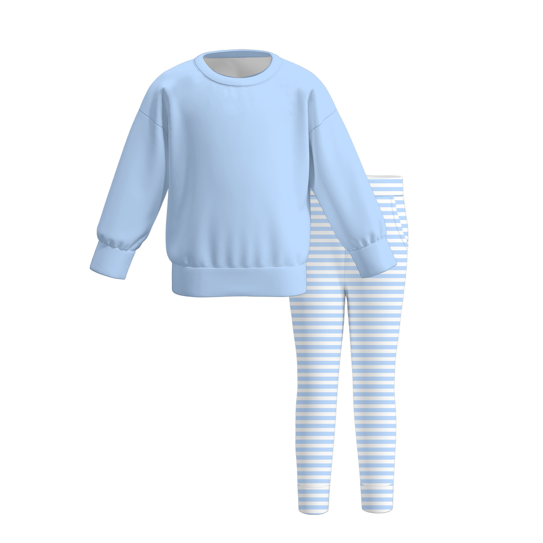 Girls Striped Long‑Sleeve Sweatshirt & Leggings 2PCS Outfit Set