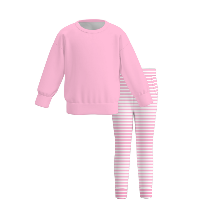 Girls Striped Long‑Sleeve Sweatshirt & Leggings 2PCS Outfit Set