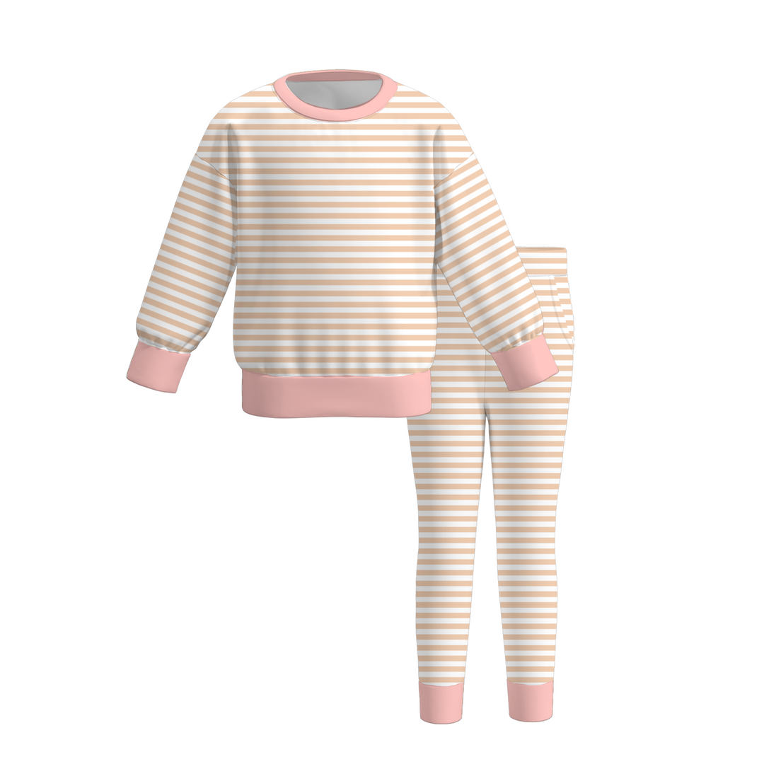 Girls Striped Long‑Sleeve Sweatshirt & Leggings 2PCS Outfit Set