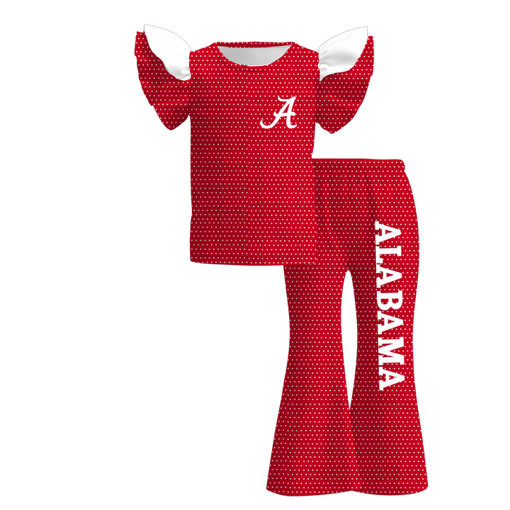 Girls Game Day Team Sports Fan Polka Dot Ruffle Flutter Sleeve Top & Flare Pants Outfit