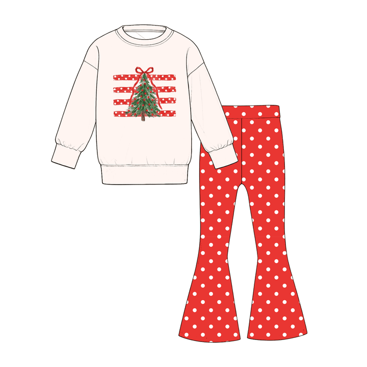 Christmas Bow Tree Mommy&Me Polka Dot Bell Bottom Set