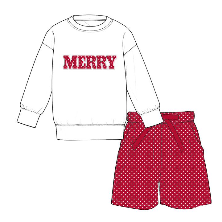 Girls Christmas Sweatshirt Top & Bowtie Shorts 2PCS Holiday Set